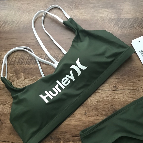 NWT Hurley High Waisted Strappy Back 2 Piece Olive Green XL - Picture 9 of 9